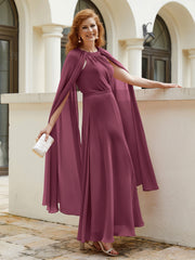 Robe de A-ligne à Col en Bijou Longueur de Mollet en Mousseline Mûre