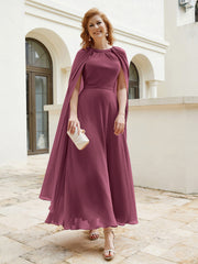 Robe de A-ligne à Col en Bijou Longueur de Mollet en Mousseline Mûre