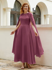 Robe de A-ligne à Col en Bijou Longueur de Mollet en Mousseline Mûre