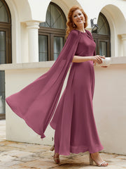 Robe de A-ligne à Col en Bijou Longueur de Mollet en Mousseline Mûre