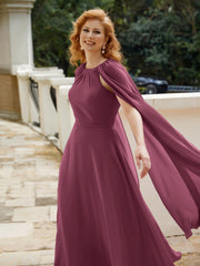 Robe de A-ligne à Col en Bijou Longueur de Mollet en Mousseline Mûre Grande Taille