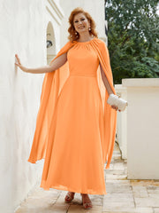 Robe de A-ligne à Col en Bijou Longueur de Mollet en Mousseline Orange