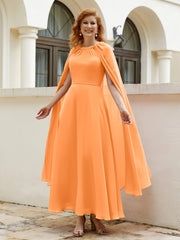 Robe de A-ligne à Col en Bijou Longueur de Mollet en Mousseline Orange