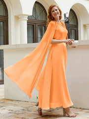 Robe de A-ligne à Col en Bijou Longueur de Mollet en Mousseline Orange