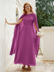 Robe de A-ligne à Col en Bijou Longueur de Mollet en Mousseline Orchidee