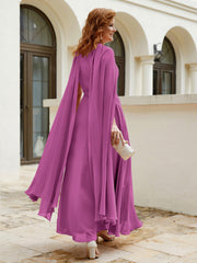 Robe de A-ligne à Col en Bijou Longueur de Mollet en Mousseline Orchidee Grande Taille
