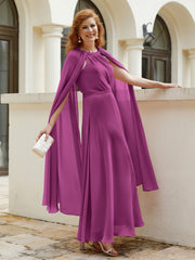 Robe de A-ligne à Col en Bijou Longueur de Mollet en Mousseline Orchidee Grande Taille