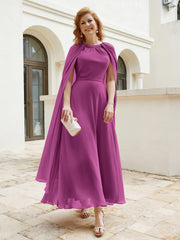 Robe de A-ligne à Col en Bijou Longueur de Mollet en Mousseline Orchidee Grande Taille