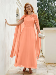 Robe de A-ligne à Col en Bijou Longueur de Mollet en Mousseline Papaye