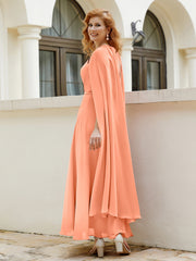 Robe de A-ligne à Col en Bijou Longueur de Mollet en Mousseline Papaye