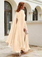 Robe de A-ligne à Col en Bijou Longueur de Mollet en Mousseline Pêche Grande Taille