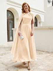 Robe de A-ligne à Col en Bijou Longueur de Mollet en Mousseline Pêche