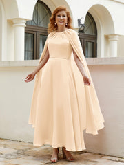 Robe de A-ligne à Col en Bijou Longueur de Mollet en Mousseline Pêche Grande Taille