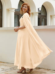 Robe de A-ligne à Col en Bijou Longueur de Mollet en Mousseline Pêche