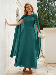 Robe de A-ligne à Col en Bijou Longueur de Mollet en Mousseline Paon Grande Taille