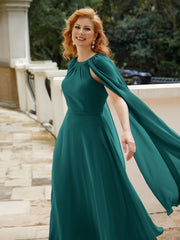 Robe de A-ligne à Col en Bijou Longueur de Mollet en Mousseline Paon
