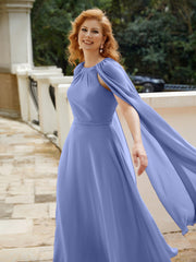 Robe de A-ligne à Col en Bijou Longueur de Mollet en Mousseline Citron Pervenche