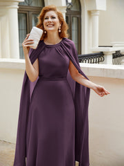 Robe de A-ligne à Col en Bijou Longueur de Mollet en Mousseline Plum Grande Taille
