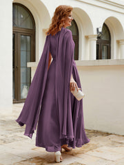 Robe de A-ligne à Col en Bijou Longueur de Mollet en Mousseline Plum