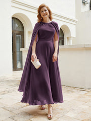 Robe de A-ligne à Col en Bijou Longueur de Mollet en Mousseline Plum