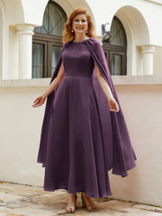 Robe de A-ligne à Col en Bijou Longueur de Mollet en Mousseline Plum