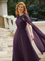 Robe de A-ligne à Col en Bijou Longueur de Mollet en Mousseline Plum