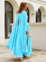 Robe de A-ligne à Col en Bijou Longueur de Mollet en Mousseline Piscine