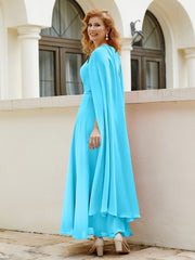 Robe de A-ligne à Col en Bijou Longueur de Mollet en Mousseline Piscine