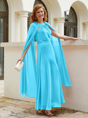 Robe de A-ligne à Col en Bijou Longueur de Mollet en Mousseline Piscine