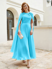 Robe de A-ligne à Col en Bijou Longueur de Mollet en Mousseline Piscine