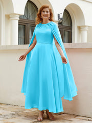Robe de A-ligne à Col en Bijou Longueur de Mollet en Mousseline Piscine