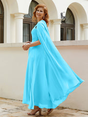 Robe de A-ligne à Col en Bijou Longueur de Mollet en Mousseline Piscine