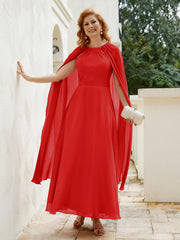 Robe de A-ligne à Col en Bijou Longueur de Mollet en Mousseline Rouge
