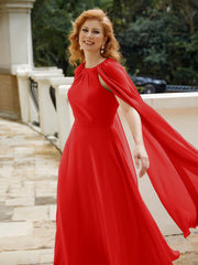 Robe de A-ligne à Col en Bijou Longueur de Mollet en Mousseline Rouge Grande Taille