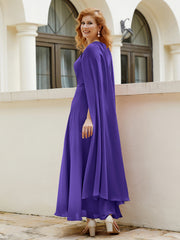 Robe de A-ligne à Col en Bijou Longueur de Mollet en Mousseline Régence