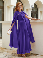 Robe de A-ligne à Col en Bijou Longueur de Mollet en Mousseline Régence