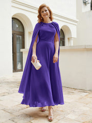 Robe de A-ligne à Col en Bijou Longueur de Mollet en Mousseline Régence
