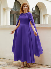Robe de A-ligne à Col en Bijou Longueur de Mollet en Mousseline Régence Grande Taille