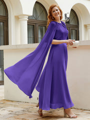 Robe de A-ligne à Col en Bijou Longueur de Mollet en Mousseline Régence