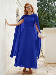 Robe de A-ligne à Col en Bijou Longueur de Mollet en Mousseline Bleu Royale