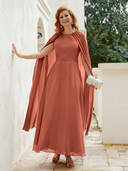 Robe de A-ligne à Col en Bijou Longueur de Mollet en Mousseline Rouille