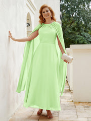 Robe de A-ligne à Col en Bijou Longueur de Mollet en Mousseline Sauge Grande Taille