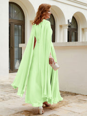 Robe de A-ligne à Col en Bijou Longueur de Mollet en Mousseline Sauge Grande Taille