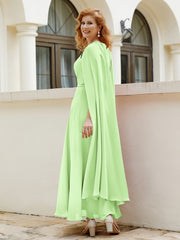 Robe de A-ligne à Col en Bijou Longueur de Mollet en Mousseline Sauge Grande Taille