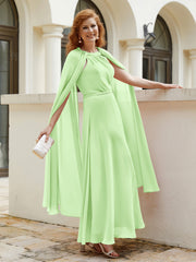 Robe de A-ligne à Col en Bijou Longueur de Mollet en Mousseline Sauge Grande Taille