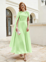 Robe de A-ligne à Col en Bijou Longueur de Mollet en Mousseline Sauge Grande Taille