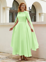 Robe de A-ligne à Col en Bijou Longueur de Mollet en Mousseline Sauge Grande Taille