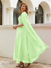Robe de A-ligne à Col en Bijou Longueur de Mollet en Mousseline Sauge Grande Taille