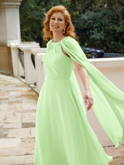 Robe de A-ligne à Col en Bijou Longueur de Mollet en Mousseline Sauge Grande Taille