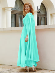 Robe de A-ligne à Col en Bijou Longueur de Mollet en Mousseline Spa Grande Taille